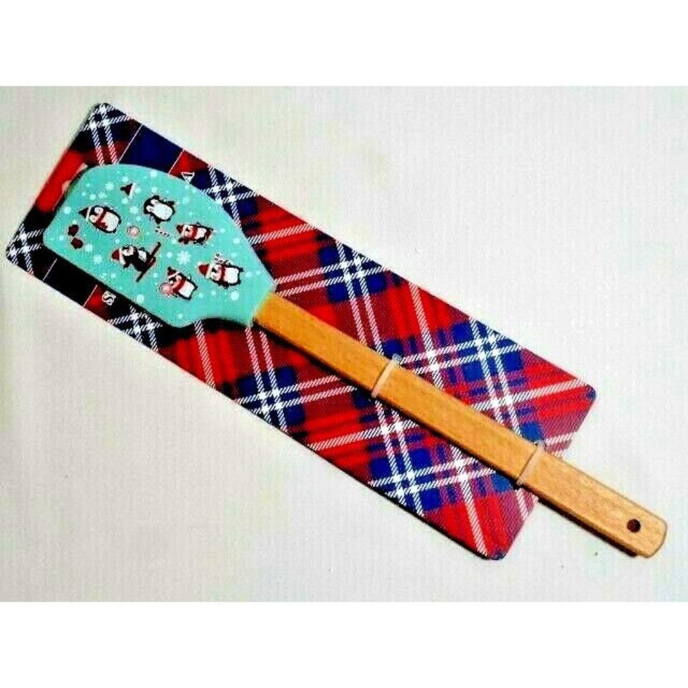 Snow Play Christmas Penguins with Hats Scarf Silicone Spatula Wood Handle NEW